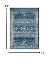 7? x 10? Navy Blue and Ivory Persian Motifs Area Rug