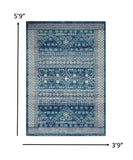 7? x 10? Navy Blue and Ivory Persian Motifs Area Rug