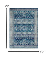 7? x 10? Navy Blue and Ivory Persian Motifs Area Rug