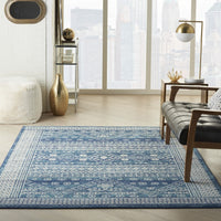 7? x 10? Navy Blue and Ivory Persian Motifs Area Rug