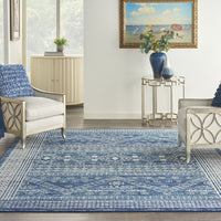 7? x 10? Navy Blue and Ivory Persian Motifs Area Rug