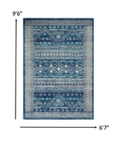 7? x 10? Navy Blue and Ivory Persian Motifs Area Rug