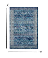 7? x 10? Navy Blue and Ivory Persian Motifs Area Rug