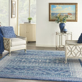 7? x 10? Navy Blue and Ivory Persian Motifs Area Rug