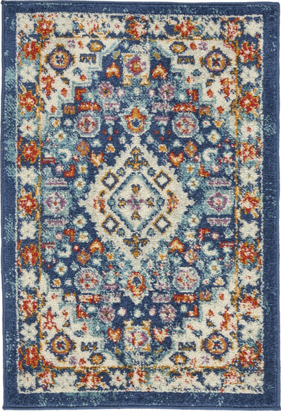 2? x 8? Blue and Ivory Medallion Runner Rug