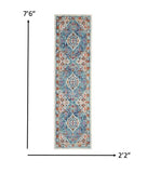 8? x 10? Ivory and Blue Floral Motifs Area Rug