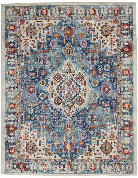 8? x 10? Ivory and Blue Floral Motifs Area Rug