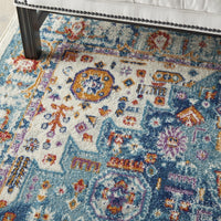 8? x 10? Ivory and Blue Floral Motifs Area Rug