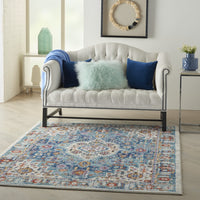 8? x 10? Ivory and Blue Floral Motifs Area Rug