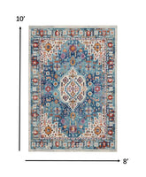 8? x 10? Ivory and Blue Floral Motifs Area Rug