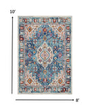 8? x 10? Ivory and Blue Floral Motifs Area Rug