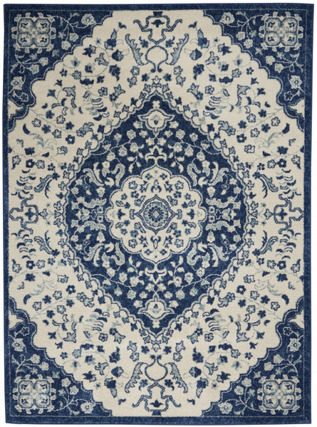 8? x 10? Ivory and Blue Medallion Area Rug