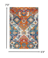 5? x 7? Ivory and Gold Floral Motif Area Rug