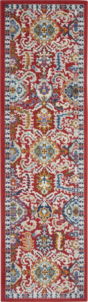 2? x 8? Red and Multicolor Decorative Runner Rug