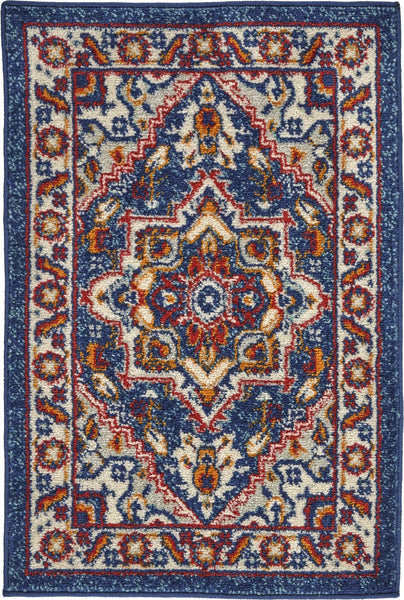 2? x 3? Blue and Ruby Medallion Scatter Rug