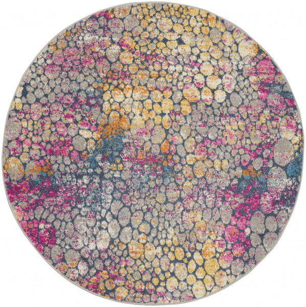 4? Round Yellow and Pink Coral Reef Area Rug