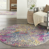 4? Round Yellow and Pink Coral Reef Area Rug