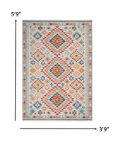 5? x 7? Ivory and Red Diamonds Area Rug