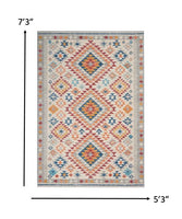 5? x 7? Ivory and Red Diamonds Area Rug