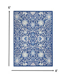 5? x 7? Navy and Ivory Intricate Floral Area Rug