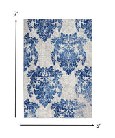 6? x 9? Ivory and Navy Damask Area Rug