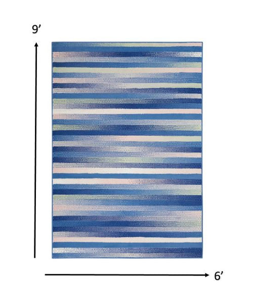 5? x 7? Blue and Ivory Halftone Stripe Area Rug