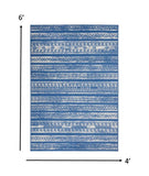 5? x 7? Ivory and Blue Distressed Area Rug