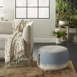 20"  Blue Abstract Round Pouf Ottoman