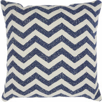 Navy Blue and Ivory Chevron Pattern Throw Pillow