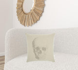 Natural Beige Faded Skull Throw Pillow