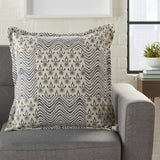 Indigo and Ivory Floral Waves Throw Pillow