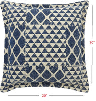 Indigo and Beige Patchwork Throw Pillow
