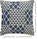 Indigo and Beige Patchwork Throw Pillow