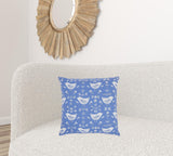 Blue and Ivory Birds and Buds Throw Pillow