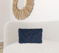 Long Navy Shag Throw Pillow