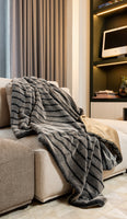 Premier Luxury Gray Stripe Faux Fur Throw Blanket