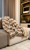 Premier Luxury Light Brown and White Faux Fur Throw Blanket
