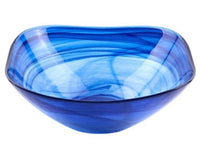 6 Contemporary Soft Square Blue Swirl Glass Bowl Set of 2