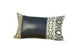 Rectangular Spruce Blue Faux Leather and Geometric Pattern Lumbar Pillow Cover