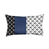 Rectangular Bohemian Lattice Pattern and Navy Blue Faux Leather Lumbar Pillow Cover