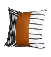Faux Leather and Monochromatic Stripes Decorative Pillow Cover