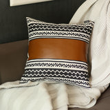 Brown Faux Leather and Zigzag Decorative Pillow Cover