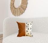 Playful Triangle and Brown Faux Leather Pillow Cover