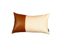 White and Brown Faux Leather Lumbar Decorative Pillow Cover