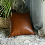 XL Rustic Brown Faux Leather Lumbar Pillow Cover