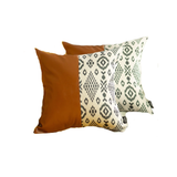 Set of 2 Semi Brown Faux Leather and Eclectic Geometric Patterns Pillow Covers