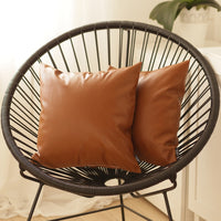 Set of 2 Warm-toned Solid Brown Faux Leather Pillow Covers