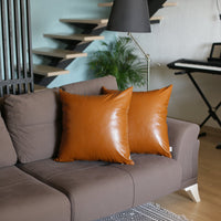 Set of 2 Warm-toned Solid Brown Faux Leather Pillow Covers