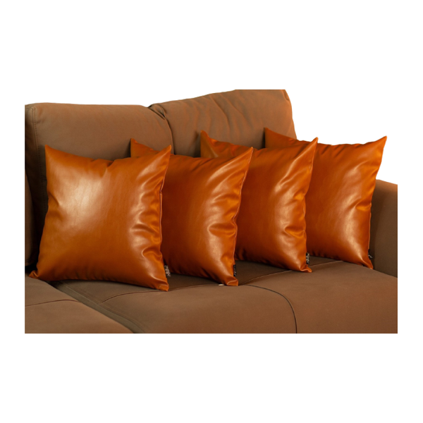 Set of 4 Brown Faux Leather 17" Pillow Covers