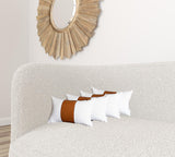 Set of 4 White and Brown Faux Leather Lumbar Pillow Covers